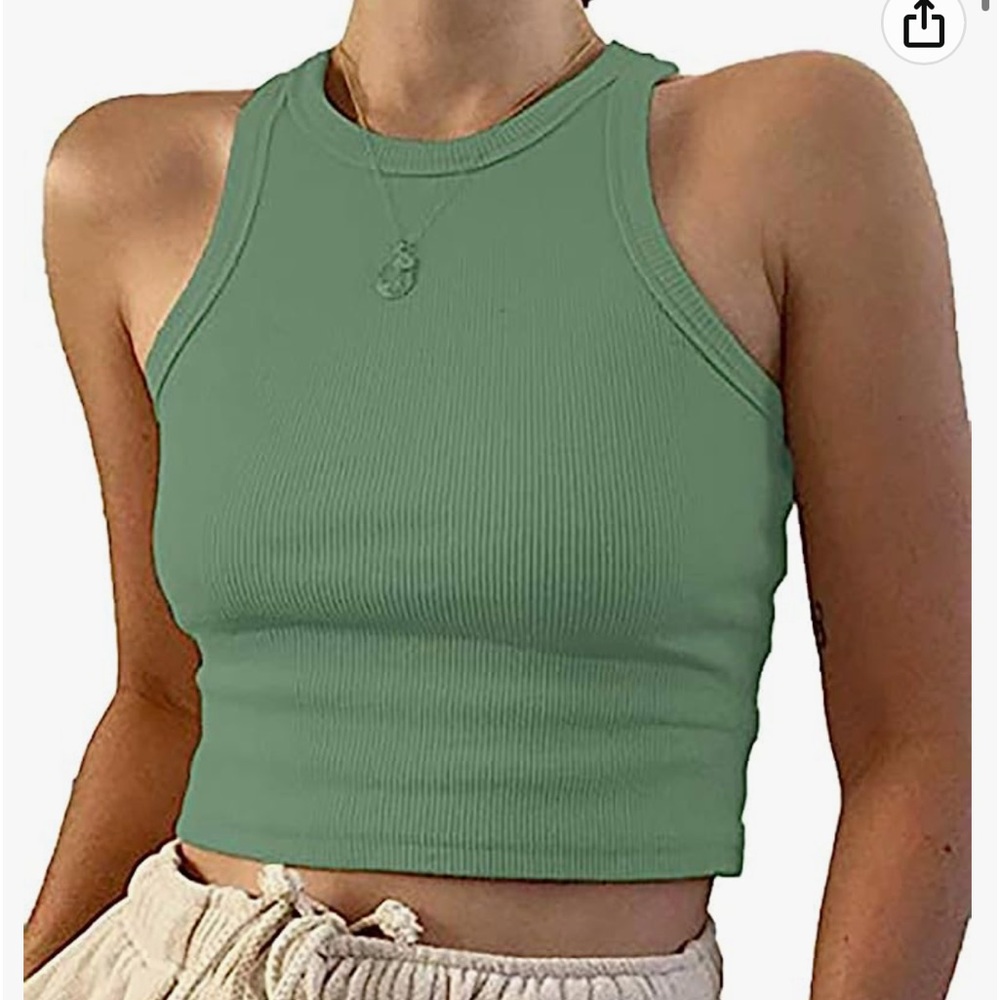 Green Rib-Knit crop tank